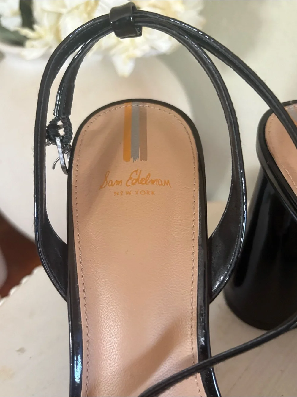 Sam Edelman Black Patent Strappy Block Heel Sandals